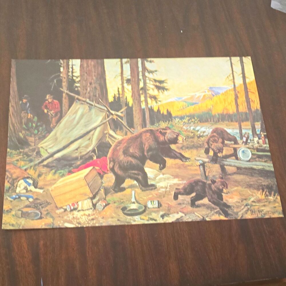Philip R. Goodwin Signed Bear Camping Landscape Paper Art Print Unframed 22x16